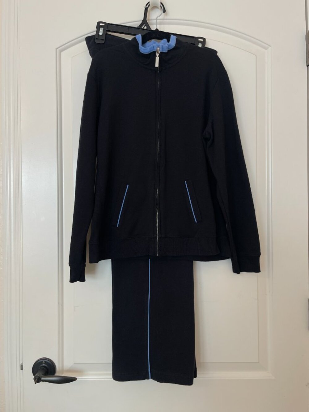 Style & Co. Petites Lounge Set 2 Pc Track Suit PL Jacket PS Pants Black Blue